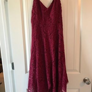 one wish burgundy lace midi dress